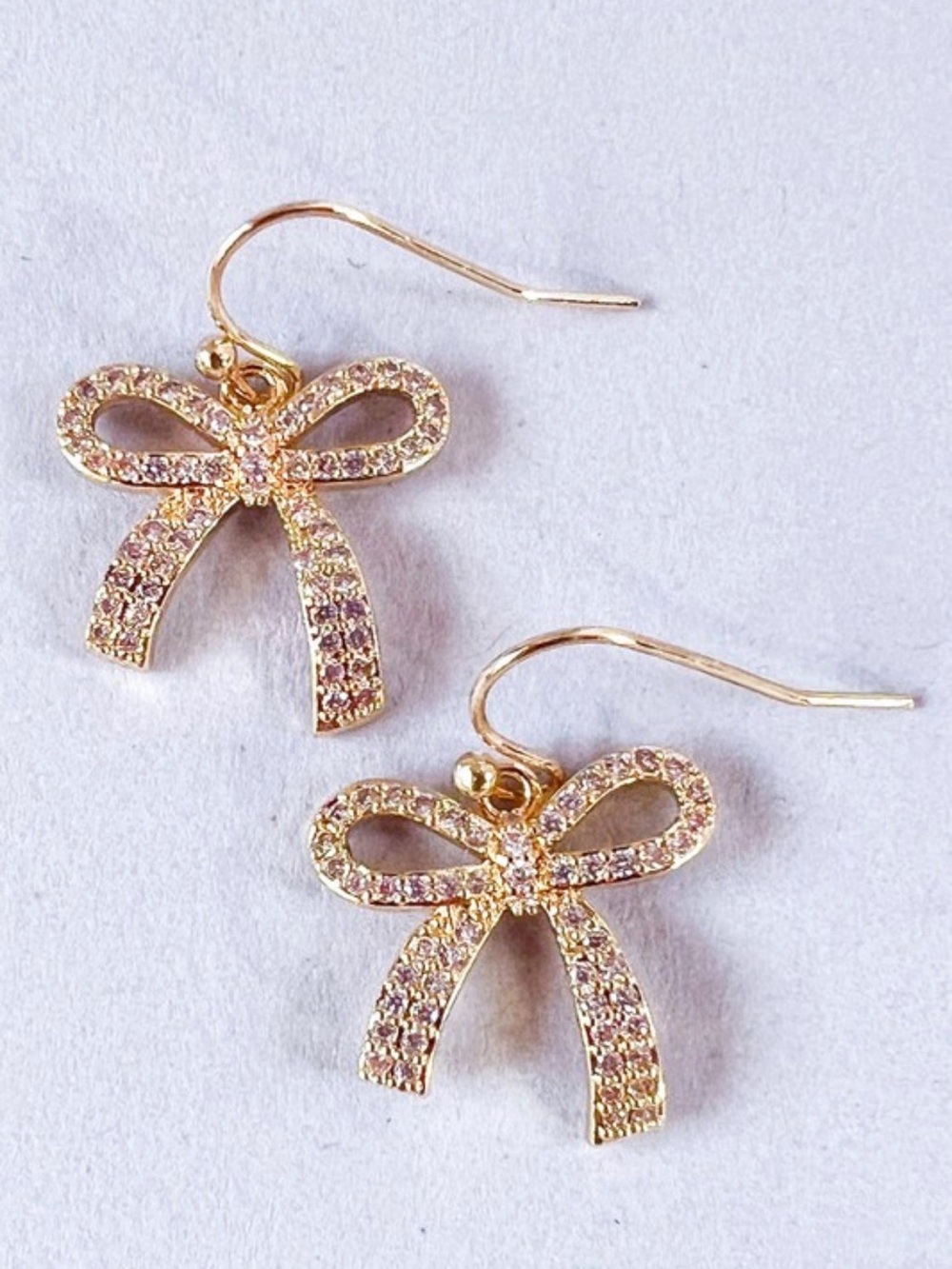 NWT Dylan Jewelry Gold Tone Bow Dangle Earrings Rhinestone Crystal Statement